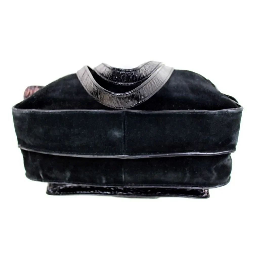 BICA CHEIA BLACK CRINKLED GENUINE LEATHER SUEDE TOTE SHOULDER BAG HANDBAG PURSE - Picture 6 of 10